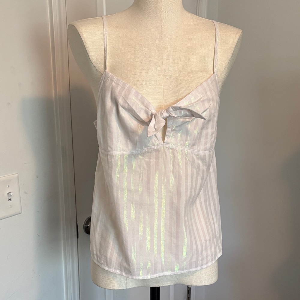 Victoria's Secret Iridescent Stripe White Tie-Front Camisole